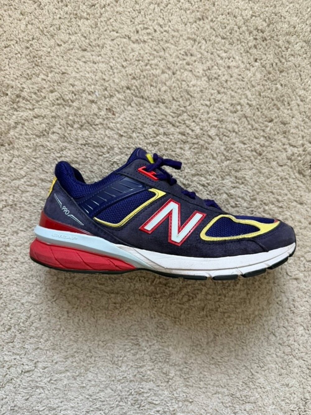 New Balance 990v5 Made in USA Men's 9 Navy Red Yellow Sneakers